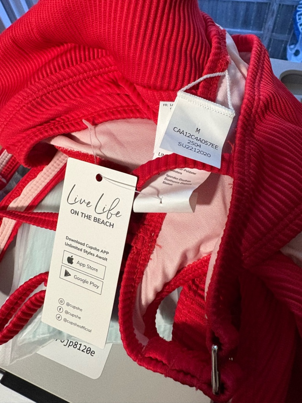 Cupshe Red Ribbed Cutout Bikini Set - Picture 3 of 3